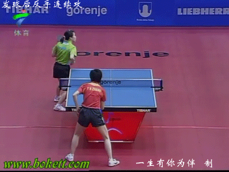 王楠發(fā)球后反手連續(xù)攻