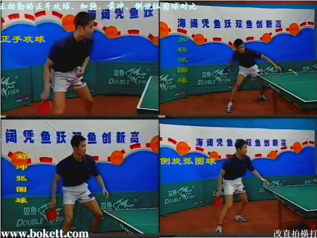 王勵勤的正手攻球、加轉(zhuǎn)、前沖、側(cè)旋弧圈球